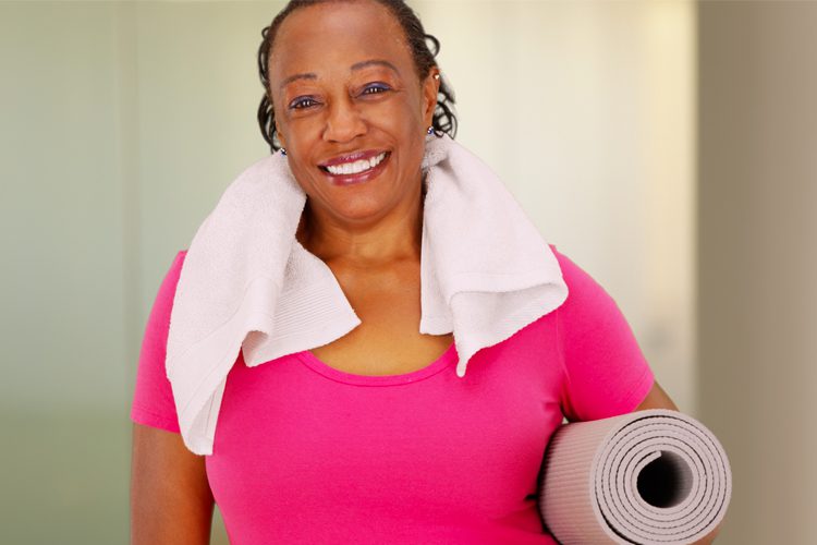 older woman after yoga workout older woman after yoga workout