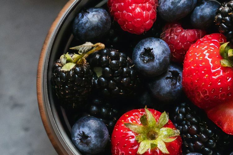 mullen residences overhead view of blueberries and strawberries